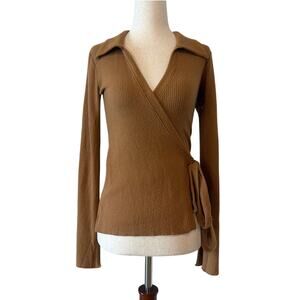 NWOT Nation LTD Ribbed Wrap Top, Camel//Carmel Brown, Women’s Size XS